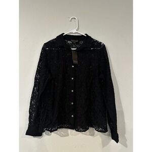 NWT bold elements, black lace Button Down Shirt Womens Large Sleeve Collared Top